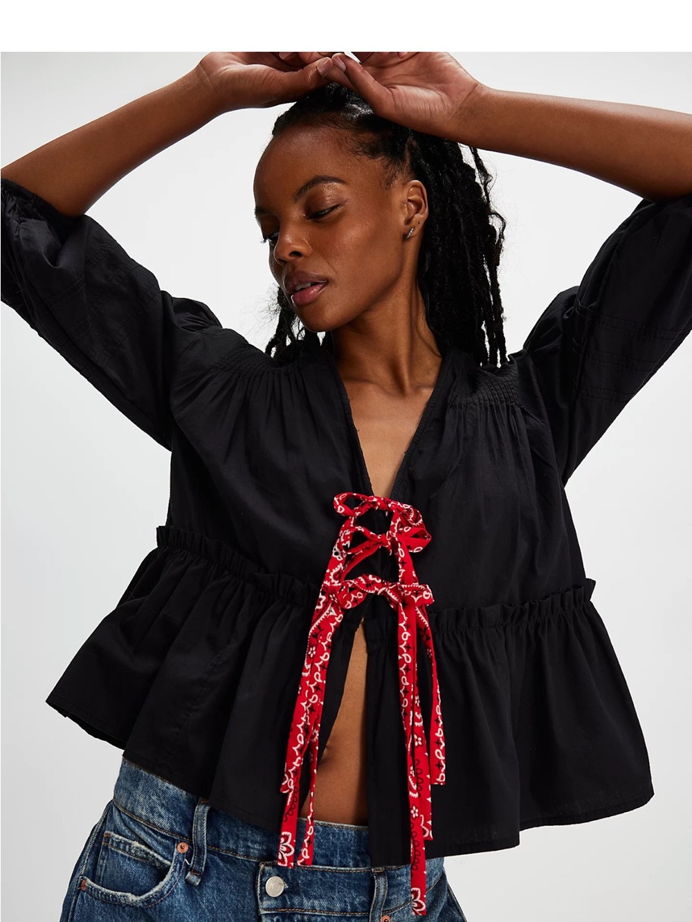Tricia Fix x Free People Black Bandana Tied Up Top- Large